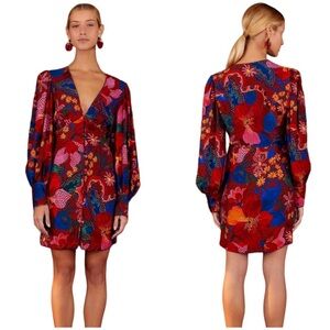 Farm Rio Wild Life Snake Garden Red Mini Dress Floral Flowers Buttons NWT NEW XS